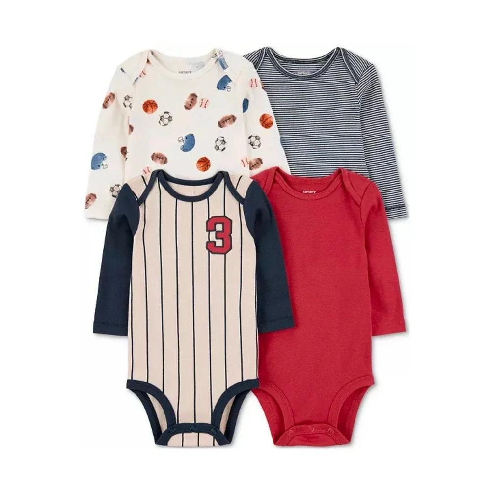 Carters Baby Boys 4-Pack Long Sleeve Sport Bodysuits Navy Red 18M 1T439410